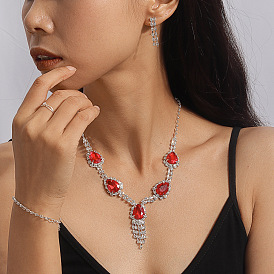 Браслеты, серьги, ожерелья и кольца из сплава со стразами в форме капли для женщин