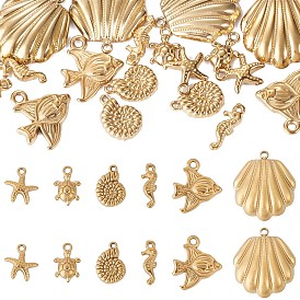 24 piezas 6 estilos 304 colgantes de acero inoxidable, Charm con tema del océano