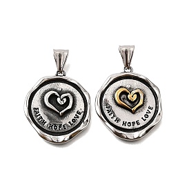 304 подвески из нержавеющей стали, плоский круглый с сердцем и словом вера надежда любовь