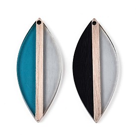 Прозрачные подвески из смолы и дерева, лист, два тона