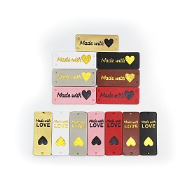 Valentine's Day PU Leather Labels, Handmade Embossed Tag, with Holes, for DIY Jeans, Bags, Shoes, Hat Accessories, Rectangle with Word Made with Love