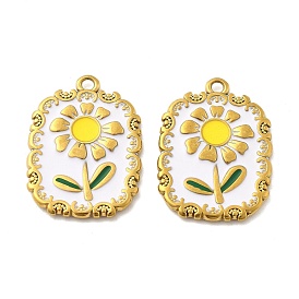 304 нержавеющей стальной эмали подвески, Прямоугольник с цветком, ионное покрытие (ip), реальный 18 k позолоченный