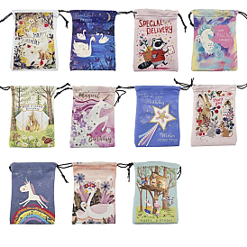 Printed Lint Packing Pouches Drawstring Bags, Birthday Gift Storage Bags, Rectangle with Animal/Unicorn/Star/Rabbit/Swan/Raccoon/Deer Pattern