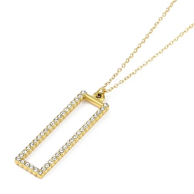 Ion Plating(IP) 304 Stainless Steel Crystal Rhinestone Rectangle Pendant Necklaces for Women