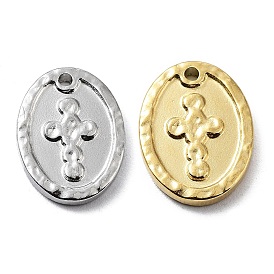 304 Stainless Steel Pendants, Oval with Cross Charm