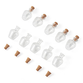 10Pcs Transparent Glass Beads Containers, Wishing Bottles, Vase Shape, with 10Pcs Wood Cork Stopper
