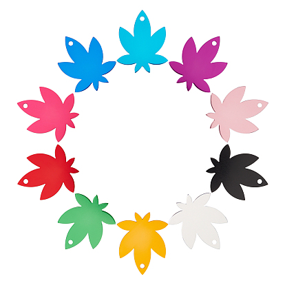 30Pcs 10 Colors Aluminum Blank Pendants, Maple Leaf