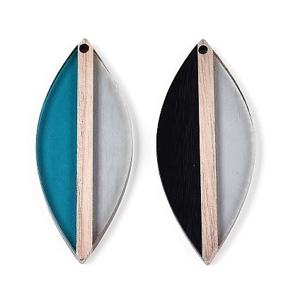 Прозрачные подвески из смолы и дерева, лист, два тона