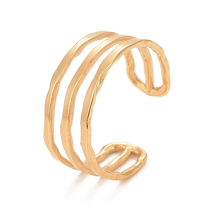 Ion Plating(IP) 304 Stainless Steel Triple Lines Open Cuff Ring for Women