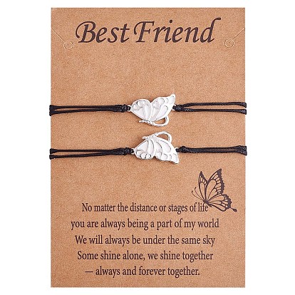 2Набор браслетов с звеньями-бабочками из латуни и эмали, регулируемые браслеты bff для женщин