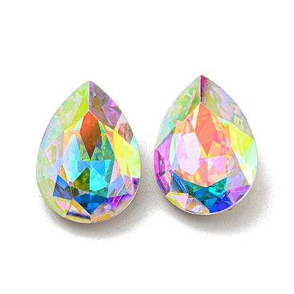 Glass Rhinestone Cabochons, Point Back & Back Plated, Faceted, Teardrop