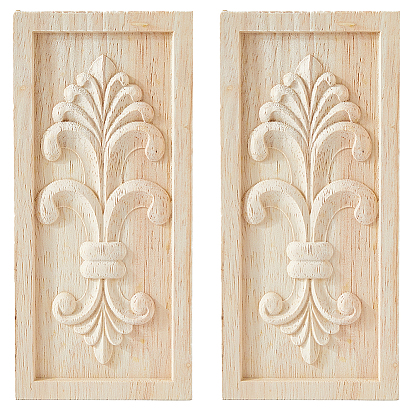 Резная накладка из каучукового дерева, центральная цветочная длинная аппликация, для двери шкафа кровать неокрашенный декор, Европейский стиль, прямоугольные