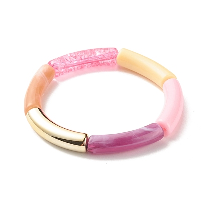 Acrylic Curved Tube Beaded Stretch Bracelet, Chunky Bracelet for Women
