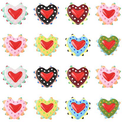 20шт. расписные стеклянные бусины, бусины с неровностями, сердечко, с эмалью