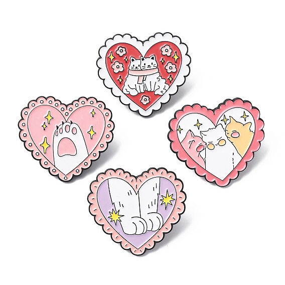 Эмалевые булавки, булавки для лацканов из сплава для одежды рюкзака, Сердце с кошкой