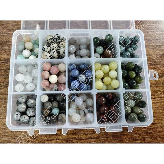 375Pcs 15 Style Natural Mixes Gemstone Round Beads