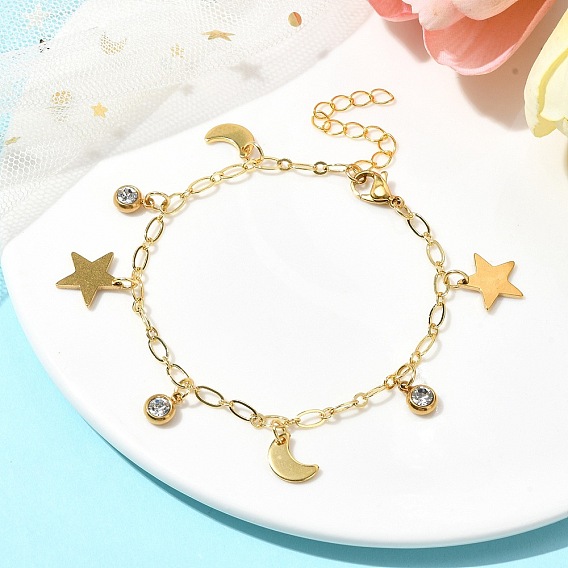 304 Браслеты с подвесками из нержавеющей стали и цепочкой для женщин, Луна и звезды
