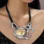 Colgante de cabeza de vaca de aleación con cordón de imitación de cuero 3 - Collares de hilo para mujer, negro