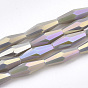 Electroplate Opaque Solid Color Glass Beads Strands, AB Color Plated, Faceted, Oval