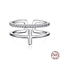 925 Sterling Silver Cross Open Cuff Rings with Cubic Zirconia, with S925 Stamp