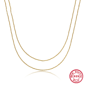 925 Sterling Silver Double Layer Necklaces, Cable Chains Necklaces