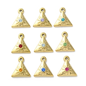 Ионное покрытие (ip) 304 брелоки из нержавеющей стали, со стеклом, треугольник с солнечным шармом, реальный 18 k позолоченный