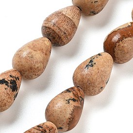 Natural Picture Jasper Beads Strands, Teardrop