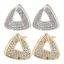 Brass Micro Pave Clear Cubic Zirconia Triangle Stud Earrings for Women