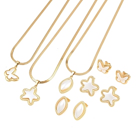 304 комплекты из ожерелий и серег-гвоздиков из нержавеющей стали, золотые