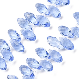 Transparent Glass Beads Strands, Top Drilled Beads, Faceted, Teardrop