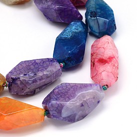 Dyed Natural Agate Polyhedron Bead Strands, 28~43x16~25x13~17mm, Hole: 1mm, about 11pcs/strand, 16.5 inch