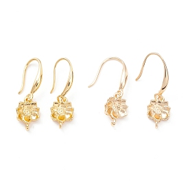Rack Plating Brass Earring Hooks, with Horizontal Loop, Cadmium Free & Lead Free, Lotus
