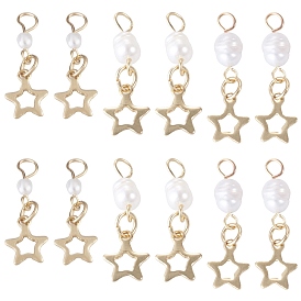 30pcs 3 styles perles d'eau douce de culture naturelles et 201 pendentifs en acier inoxydable, charmes étoiles, avec 304 accessoires en acier inoxydable