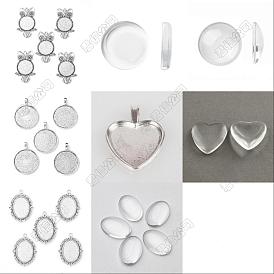 Kit de fabrication de pendentifs en alliage de style tibétain, bricolage vierge, hibou & coeur & plat rond & ovale