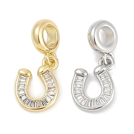 Латунные прозрачные кубические цирконии подковы европейские подвески, Подвески с большими отверстиями, стойки покрытие, долговечный, без свинца и без кадмия