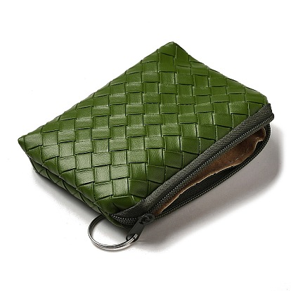 Diamond Textured PU Leather Wallets with Alloy Zipper, Rectangle with Iron Ring
