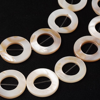 Natural White Shell Beads Strands, Mother of Pearl Shell Beads, Spray Painted, Donut, 20x3mm, Hole: 1mm, about 20pcs/strand