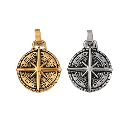 304 подвески из нержавеющей стали, плоский круглый с подвеской в виде компаса