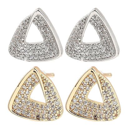 Aretes triangulares de circonita cúbica transparente con micro pavé de latón para mujer