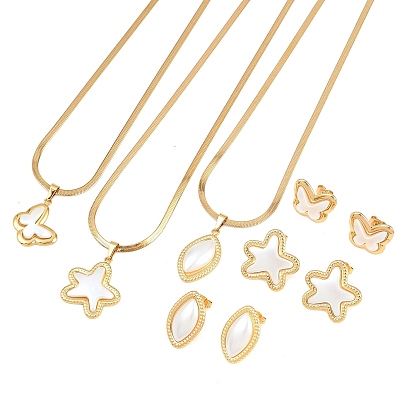 304 комплекты из ожерелий и серег-гвоздиков из нержавеющей стали, золотые