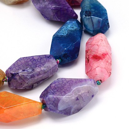 Dyed Natural Agate Polyhedron Bead Strands, 28~43x16~25x13~17mm, Hole: 1mm, about 11pcs/strand, 16.5 inch