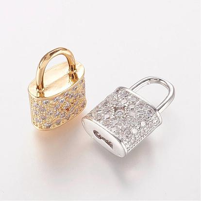 Brass Micro Pave Cubic Zirconia Pendants, Padlock