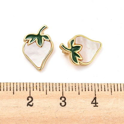 Natural Freshwater Shell Fruit Charms, Brass Enamel Strawberry Charms