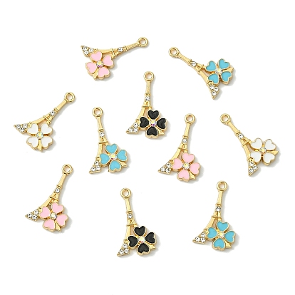 10шт. подвески из сплава со стразами, с эмалью, Эйфелева башня с цветком