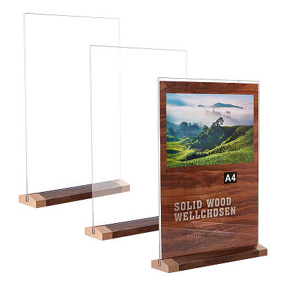 A4 Т-образный акриловый держатель для именных карточек, визитница с основанием из сплава и дерева, прямоугольные, золотые