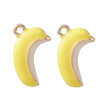 2Pcs Brass Enamel Pendants, Imitation Fruit, Light Gold, Banana Charm