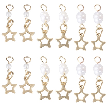 30pcs 3 styles perles d'eau douce de culture naturelles et 201 pendentifs en acier inoxydable, charmes étoiles, avec 304 accessoires en acier inoxydable