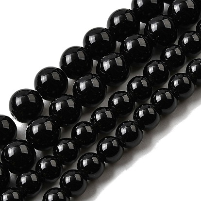 Натуральный черный обсидиан бисер пряди, круглые