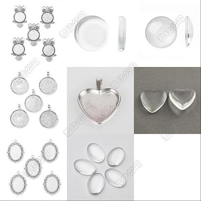 Kit de fabrication de pendentifs en alliage de style tibétain, bricolage vierge, hibou & coeur & plat rond & ovale