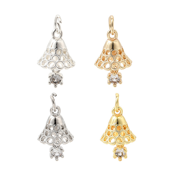 Рождественские подвески из латуни с микропаве из прозрачных кубических цирконий, колокол прелести, стойки покрытие, долговечный, без свинца и без кадмия